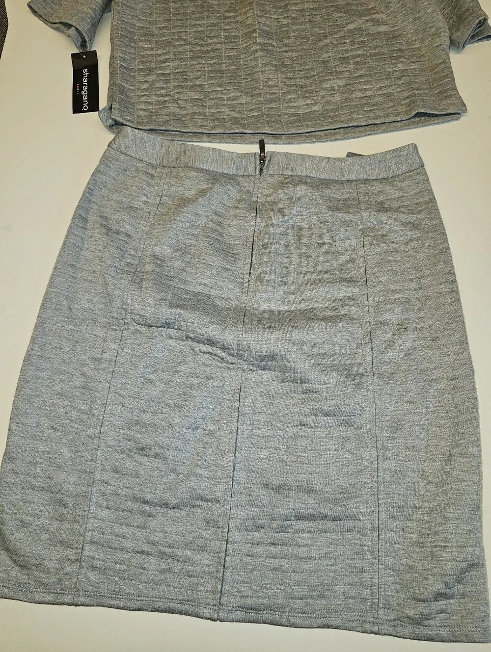 NWT | 10 | Sharagano | Heather Gray Textured Knit Top & Pencil Skirt Set